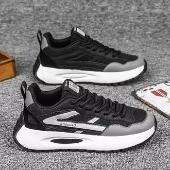 Мужская обувь Putian 2024 года, новые зимние дышащие сетчатые кроссовки Forrest Gump на толстой подошве, молодежные спортивные кроссовки для бега и папы, модная обувь 39 чёрный