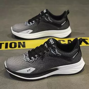 Мужская обувь Putian 2025 года, новая весенняя сетчатая дышащая трендовая спортивная обувь с плетением из мухи, мужская повседневная беговая модная обувь с мягкой подошвой 39 черный серый