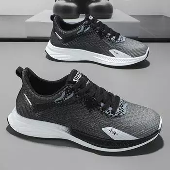 Мужская обувь Putian 2025 года, новая весенняя сетчатая дышащая трендовая спортивная обувь с плетением из мухи, мужская повседневная беговая модная обувь с мягкой подошвой 39 черный серый