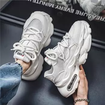 Мужская обувь Putian, летняя дышащая сетчатая спортивная обувь для подростков, продвинутые ощущения, хулиганские красивые папины туфли, усиливающие повседневную белую обувь 39 белый