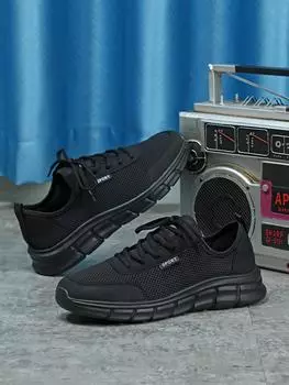 Мужская обувь, размер плюс 48, мужская повседневная обувь, спортивная летняя высококачественная сетчатая обувь, легкие дышащие мужские кроссовки на шнуровке US6.5 (EU39) чёрный
