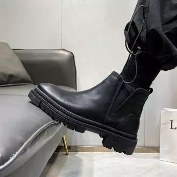 Мужская обувь Ретро-ботинки-пустынники Мужские кожаные ботинки Удобные ботильоны для мужчин Мотоциклетные ботинки Zapatos De Hombre Ковбойские ботинки 38 чёрный