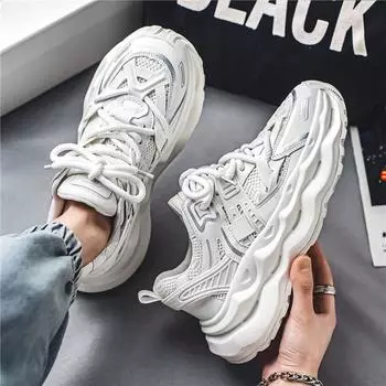 Мужская обувь ретро папины туфли мужские летние 2025 новые сетчатые туфли мужская спортивная и повседневная обувь на платформе модные туфли 39 чёрный