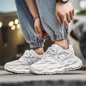 Мужская обувь ретро папины туфли мужские летние 2024 новые сетчатые туфли мужские спортивные повседневные туфли на платформе модные туфли 39 чёрный