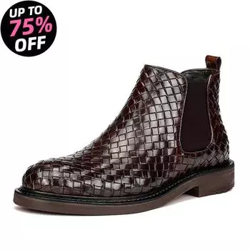 Мужская обувь Ретро-трендовые плетеные ботинки «Челси» Ботильоны Модные мужские туфли без застежек на плоской подошве Ковбойские сапоги Короткие сапоги в британском стиле 38 чёрный