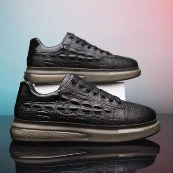 Мужская обувь, роскошные повседневные туфли с крокодиловым узором, удобная мягкая спортивная обувь на толстой подошве для мужчин, кроссовки из натуральной кожи, мужская обувь 38 чёрный