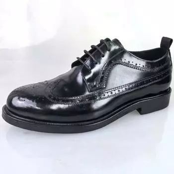 Мужская обувь ручной работы Goodyear Hip Leather Brock Carved Leather Outside. Деловые повседневные кожаные туфли. Обувь больших размеров. Свадебные туфли. 37 чёрный