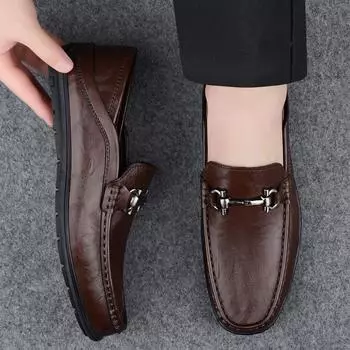 Мужская обувь ручной работы из кожи без застежек, модная деловая обувь для мужчин 2024 года, роскошные брендовые мужские лоферы, универсальная мужская повседневная обувь 38 чёрный