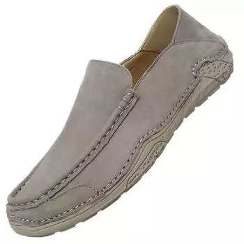 Мужская обувь ручной работы из натуральной кожи, повседневные мужские лоферы без застежек, мокасины, удобные туфли для вождения 38 хаки