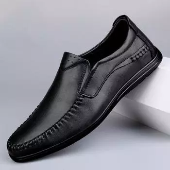 Мужская обувь ручной работы из натуральной кожи, повседневные мужские лоферы класса люкс, высококачественные мокасины, дышащие мужские туфли для вождения без застежек 39