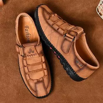 Мужская обувь ручной работы, повседневная обувь из спилка, мужские лоферы на липучке, осенняя обувь на плоской подошве, большие размеры 38-47 38