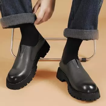 Мужская обувь ручной работы, сшитая из натуральной кожи высшего качества, для повседневного использования, офиса, отдыха на природе, вечеринок, прогулок, обувь на толстой подошве 38 чёрный