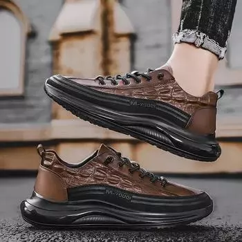 Мужская обувь с крокодиловым принтом, повседневные мужские кроссовки из кожи в стиле ретро, прогулочная обувь на платформе для мужчин, новые кроссовки Tenis Masculino 39 коричневый