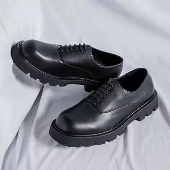 Мужская обувь с квадратным носком, японская, корейская, уличная, брендовая, модная, повседневная, кожаная, мужская, деловая, офисная, для поездок на работу, свадебная, нарядная, кожаная обувь 38 чёрный