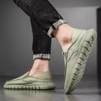 Мужская обувь с одной педалью, повседневная обувь, лето 2025, новая мужская обувь, облегающая ногу, модная корейская версия, дышащая, модная мужская обувь 39 зелёный