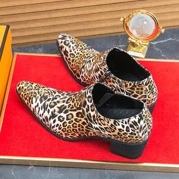 Мужская обувь с острым носком на высоком каблуке. Модная обувь для банкета, показа мод. Дышащая, прочная мужская обувь. 38 цветной печати леопарда