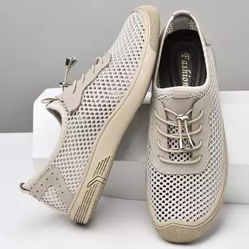 Мужская обувь с открытыми носками, удобная прогулочная обувь, легкие повседневные кроссовки, дышащие мужские мокасины без застежек, классные сетчатые мужские туфли 37 песочный