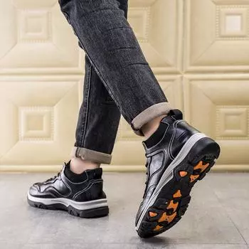 Мужская обувь с плоской подошвой, износостойкая зимняя спортивная обувь для отдыха, новая толстая хлопковая обувь, модная осенняя обувь из полиуретана для альпинизма 39 чёрный