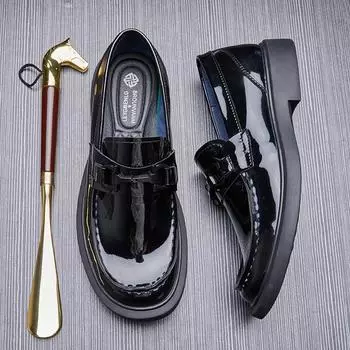 Мужская обувь с рукавами и ступнями, повседневные модные лакированные кожаные туфли-лоферы с одной педалью, маленькие кожаные туфли для мужчин 38 чёрный