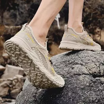 Мужская обувь с сетчатой поверхностью, летняя дышащая обувь для альпинизма для отдыха, уличные легкие нескользящие кроссовки с мягкой подошвой, рабочие кроссовки 38 чёрный