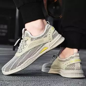 Мужская обувь с сеткой, летняя обувь с сеткой, дышащие модные повседневные полые кроссовки, универсальная уличная походная обувь 38 чёрный