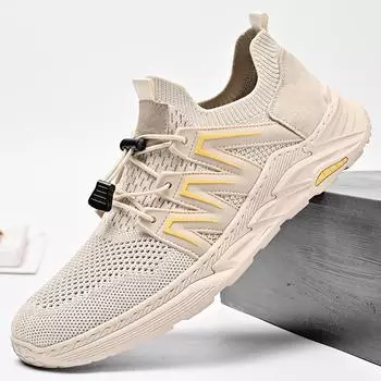 Мужская обувь с сеткой, лето 2024, дышащие легкие повседневные нескользящие кроссовки Flyknit с мягкой подошвой и вырезом 38 серый