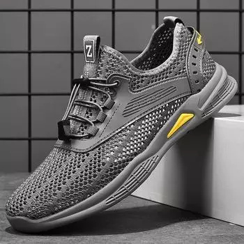 Мужская обувь с сеткой, новая летняя дышащая нескользящая обувь с мягкой подошвой, без шнуровки, летающая тканая спортивная повседневная мужская обувь, удобная уличная обувь 38 чёрный