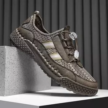 Мужская обувь с сеткой, новая летняя дышащая повседневная обувь большого размера для занятий спортом на открытом воздухе с одной педалью 38 хаки