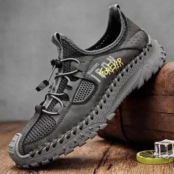 Мужская обувь с сеткой, новые летние дышащие полые дышащие легкие кроссовки ручной работы с одной педалью для отдыха 38 серый