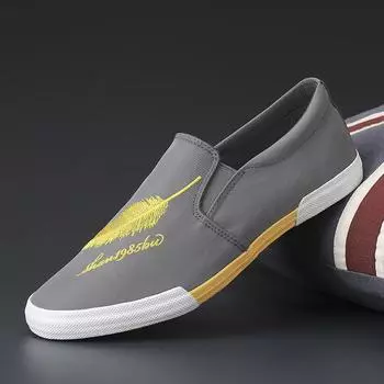 Мужская обувь с вышивкой, мужская парусиновая обувь с одной педалью, повседневная тканевая обувь, модная обувь для сноуборда 38 серый