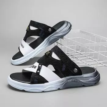 Мужская обувь сандалии римские туфли 2024 трендовые тапочки двойного назначения новые летние крутые полые пляжные туфли крутые тапочки 39 синий