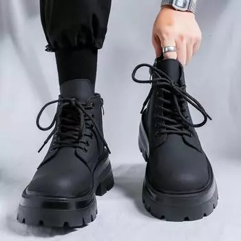 Мужская обувь Сезон Большие кожаные ботинки Толстая подошва Увеличение внутренней высоты Chelsea Martin Boots 3319-J 38