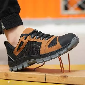 Мужская обувь со стальным носком, легкие модные защитные кроссовки, дышащая удобная спортивная обувь без шнуровки с безопасным носком для работы 40 хаки