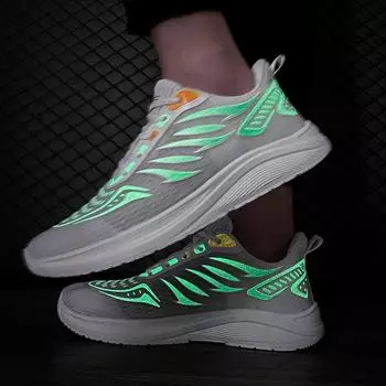 Мужская обувь, спортивная обувь для отдыха на мягкой подошве, мужские кроссовки с сетчатой поверхностью, дышащие, на толстой подошве, светящиеся кроссовки 44 белый