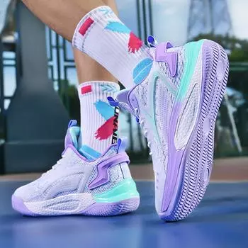 Мужская обувь Spot luminous 2024 года, новые сетчатые дышащие баскетбольные спортивные кроссовки для студентов, сверхлегкие амортизирующие кроссовки для бега 35 зелёный