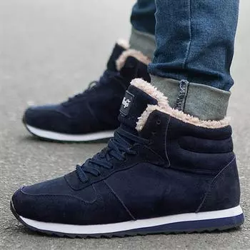 Мужская обувь Теплая меховая зимняя обувь для мужчин Повседневная обувь Зимние кроссовки на шнуровке Мужские черные синие повседневные кроссовки Zapatos Para Hombres 37
