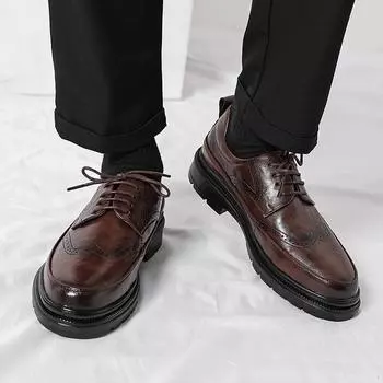 Мужская обувь Trend Brand Classic Black Casual British Style для мужчин, джентльменов, деловых, официальных, мужских, на толстой подошве, для вечеринок и путешествий 38 чёрный