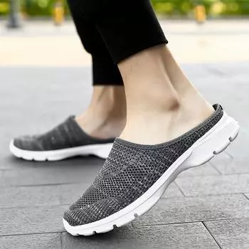 Мужская обувь Trend Flyknit Mesh Without Heel Set Foot, Half Support Ultra Light Oversize Casual Couple Shoes Female 35 чёрный