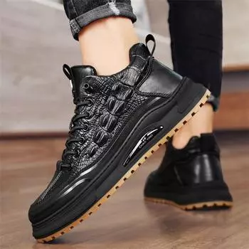 Мужская обувь Тренд Универсальная Весна 2024 Новая Повседневная Обувь Универсальная Спортивная Кожаная Обувь с Крокодиловым Узором Мужская Высокая Обувь 39 серый