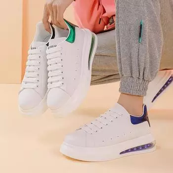 Мужская обувь трендовая белая повседневная обувь на толстой подошве 2025 новые белые туфли McQueen с воздушной подушкой мужская летняя воздухопроницаемость 38