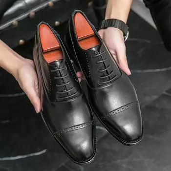 Мужская обувь Triple Jointr Derby Business Dress Gentleman Classic Design Formal Brogue Carved Gentleman Formal Shoes Oxford Shoes 38 чёрный