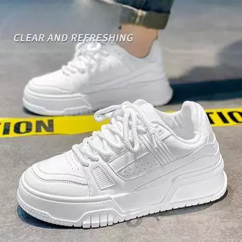 Мужская обувь, универсальная для весны и осени, повседневная, чисто-черная обувь для досок, молодежная спортивная, на толстой подошве, увеличивающая рост, для хлеба и модная обувь 39 белый