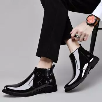 Мужская обувь Универсальные мужские удобные ботильоны для мужчин Кожаные модные низкие туфли 2024 Ботинки челси мужские с боковой молнией 37
