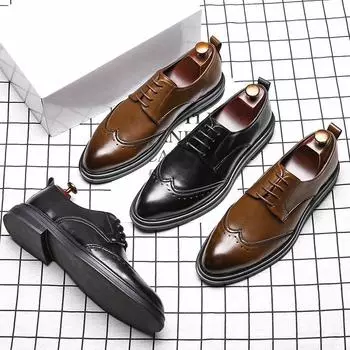 Мужская обувь Вэньчжоу кожаные туфли британские остроносые парикмахерские повседневные мужские туфли 3066-G 43 чёрный