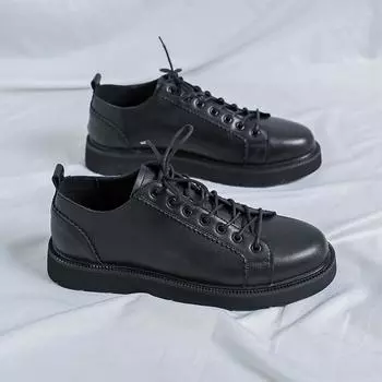 Мужская обувь Весенние модные туфли Британские Ins Маленькие кожаные туфли Увеличенные Туфли для доски D14-R 39 чёрный
