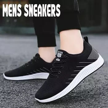 Мужская обувь Весенняя и осенняя модная обувь Мужская спортивная обувь Тканевая обувь Мужская спортивная обувь Сетчатая дышащая обувь Fly Woven 39 чёрный/серый