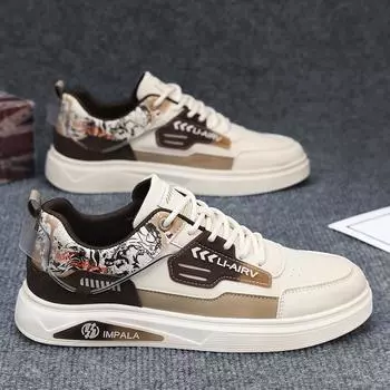 Мужская обувь Весенняя мода Тенденция Кожаные панели Туфли Мужские 2025 Новые универсальные повседневные трендовые туфли Подростки Студенты 39