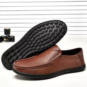 Мужская обувь Весенняя обувь из натуральной кожи Деловая повседневная обувь Туфли на шнуровке Peas One Pedal Летняя обувь с мягкой подошвой 38 чёрный