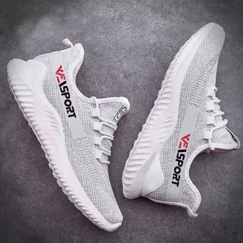 Мужская обувь. Весенняя повседневная обувь Flyknit. Мужская модная спортивная обувь. Мужская обувь из кокоса. Дышащие кроссовки. 44 серый