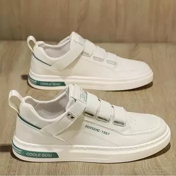 Мужская обувь Весенняя тонкая дышащая повседневная кожаная обувь Мужские легкие модные кроссовки Модные белые туфли с мягкой подошвой Кроссовки без шнуровки 44 белый